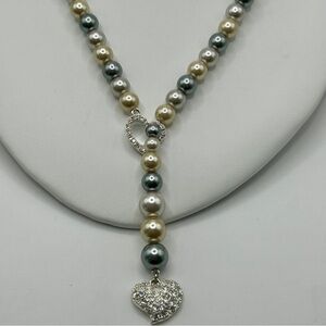 Luminous Multicolored Pearl and Crystal Heart Lavalier Necklace